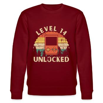 Level 14 freigeschaltet - Stanley/Stella Unisex Bio-Sweatshirt CHANGER  - Burgunderrot - Vorne - Nik (191cm) & Marisol (170cm)