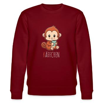 Käffchen Äffchen mit Tasse Kaffee Kaffeetrinker - Stanley/Stella Unisex Bio-Sweatshirt CHANGER  - Burgunderrot - Vorne - Nik (191cm) & Marisol (170cm)