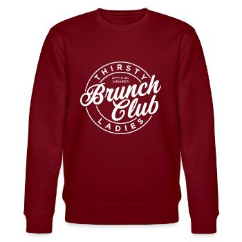 Durstiger Damen-Brunch-Club - Stanley/Stella Unisex Bio-Sweatshirt CHANGER  - Burgunderrot - Vorne - Nik (191cm) & Marisol (170cm)