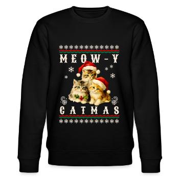 Retro Christmas Kitten Meow Catmas - Stanley/Stella CHANGER Unisex Organic Sweatshirt - black - Front - Nik (191cm) & Marisol (170cm)
