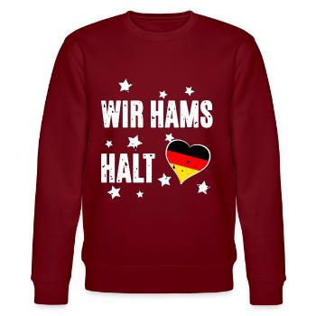 Wir hams halt - Stanley/Stella Unisex Bio-Sweatshirt CHANGER  - Burgunderrot - Vorne - Nik (191cm) & Marisol (170cm)