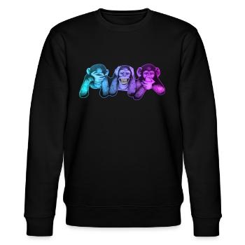 Die drei Affen | 3 Wise Monkeys Weise Affen - Stanley/Stella Unisex Bio-Sweatshirt CHANGER  - Schwarz - Vorne - Nik (191cm) & Marisol (170cm)