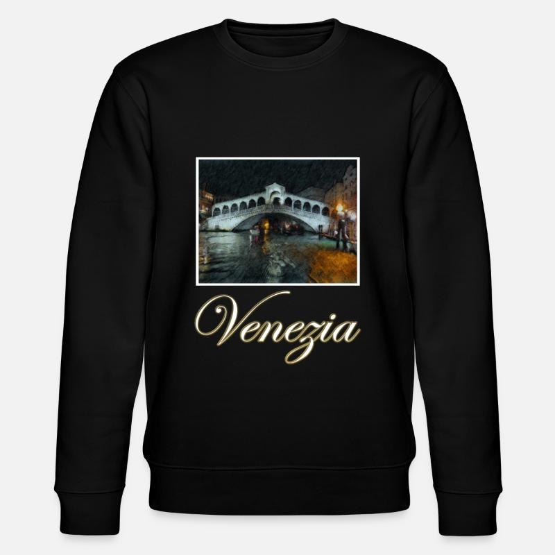 Venedig Rialto Brücke Nacht Boot Kunst Malerei - Stanley/Stella Unisex Bio-Sweatshirt CHANGER  - Schwarz