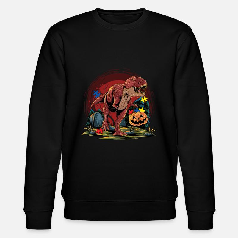 Dinosaur Pumpkin Autism Puzzle Autism - Stanley/Stella CHANGER Unisex Organic Sweatshirt - black