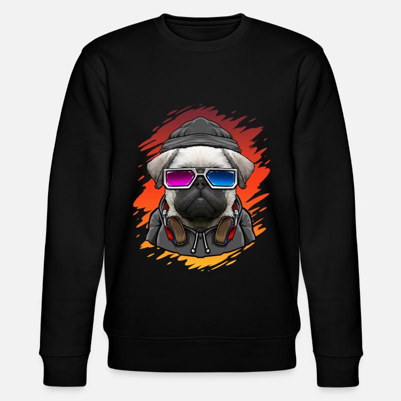 Hund Mops mit Musik DJ - Stanley/Stella Unisex Bio-Sweatshirt CHANGER - Schwarz