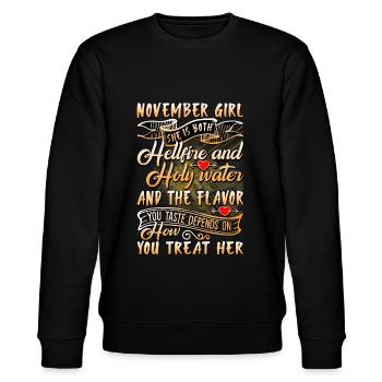 November Girl The Flavor You Taste Depends On - Stanley/Stella CHANGER Unisex Organic Sweatshirt - black - Front - Nik (191cm) & Marisol (170cm)