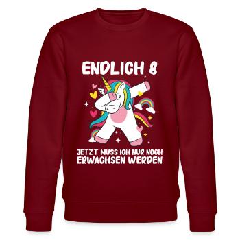 Geschenk 8 Jahre Geburtstagskind - Stanley/Stella Unisex Bio-Sweatshirt CHANGER  - Burgunderrot - Vorne - Nik (191cm) & Marisol (170cm)