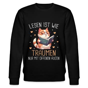 Buch Lesen Bücher Buch Nerd Bücherwurm - Stanley/Stella Unisex Bio-Sweatshirt CHANGER  - Schwarz - Vorne - Nik (191cm) & Marisol (170cm)