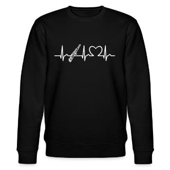 Querflöte - EKG Kurve - Herzkurve - Puls - Musik - Stanley/Stella Unisex Bio-Sweatshirt CHANGER  - Schwarz - Vorne - Nik (191cm) & Marisol (170cm)