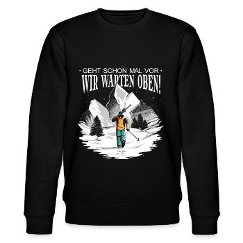Geht schon mal vor wir warten oben - für Tourenski - Stanley/Stella Unisex Bio-Sweatshirt CHANGER  - Schwarz - Vorne - Nik (191cm) & Marisol (170cm)