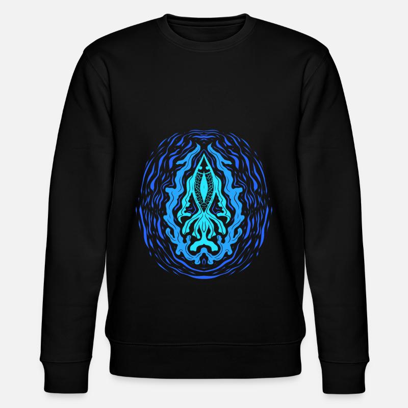 "AQUA" ~ Psychedelisches Fisch Muster - Stanley/Stella Unisex Bio-Sweatshirt CHANGER  - Schwarz