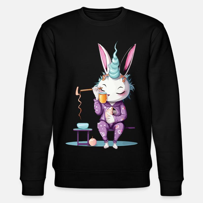 Einhorn im Pyjama Kaffeezauber - Stanley/Stella Unisex Bio-Sweatshirt CHANGER  - Schwarz