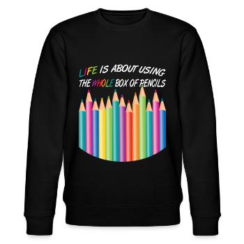 Lustiger Spruch über Leben Weisheit - Stanley/Stella Unisex Bio-Sweatshirt CHANGER  - Schwarz - Vorne - Nik (191cm) & Marisol (170cm)