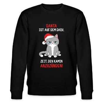 Anti Weihnachten mürrische Weihnachtsmuffel Katze - Stanley/Stella Unisex Bio-Sweatshirt CHANGER  - Schwarz - Vorne - Nik (191cm) & Marisol (170cm)