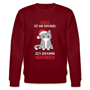 Anti Weihnachten mürrische Weihnachtsmuffel Katze - Stanley/Stella Unisex Bio-Sweatshirt CHANGER  - Burgunderrot - Vorne - Nik (191cm) & Marisol (170cm)
