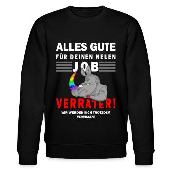 Jobwechsel Verräter Abschiedsgeschenk Nashorn - Stanley/Stella Unisex Bio-Sweatshirt CHANGER  - Schwarz - Vorne - Nik (191cm) & Marisol (170cm)
