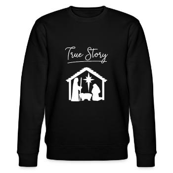 Christian Christmas True Story Jesus Feiern - Stanley/Stella Unisex Bio-Sweatshirt CHANGER  - Schwarz - Vorne - Nik (191cm) & Marisol (170cm)