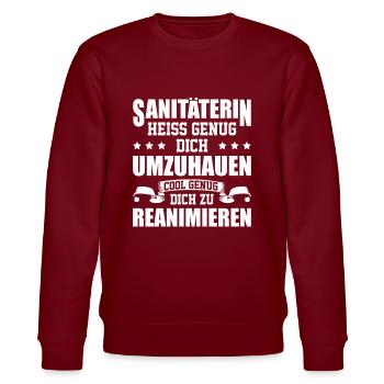 Sanitätsdienst Rettungsdienst Sanitäter - Stanley/Stella Unisex Bio-Sweatshirt CHANGER  - Burgunderrot - Vorne - Nik (191cm) & Marisol (170cm)