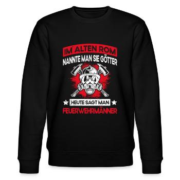 Lustiger Freiwillige Feuerwehr Spruch - Feuerwehrm - Stanley/Stella Unisex Bio-Sweatshirt CHANGER  - Schwarz - Vorne - Nik (191cm) & Marisol (170cm)