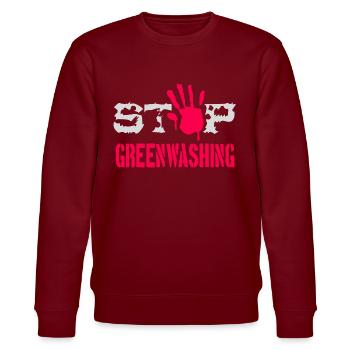 Stopp Greenwashing - Stanley/Stella Unisex Bio-Sweatshirt CHANGER  - Burgunderrot - Vorne - Nik (191cm) & Marisol (170cm)