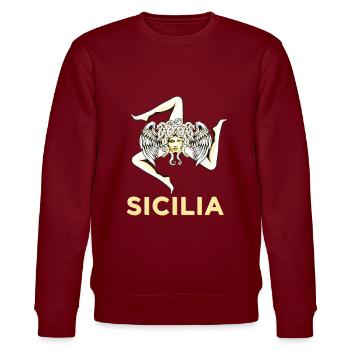 Sizilianischer Stolz - Sicilia - Sizilianische Flagge Trinacria - Stanley/Stella Unisex Bio-Sweatshirt CHANGER  - Burgunderrot - Vorne - Nik (191cm) & Marisol (170cm)