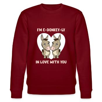 I'm e-donkey-ly in love with you Valeintine's Day - Stanley/Stella CHANGER Unisex Organic Sweatshirt - burgundy - Front - Nik (191cm) & Marisol (170cm)
