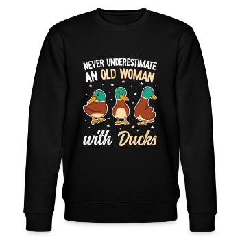 Lustiges & süßes Enten Design - Enten - Stanley/Stella Unisex Bio-Sweatshirt CHANGER  - Schwarz - Vorne - Nik (191cm) & Marisol (170cm)