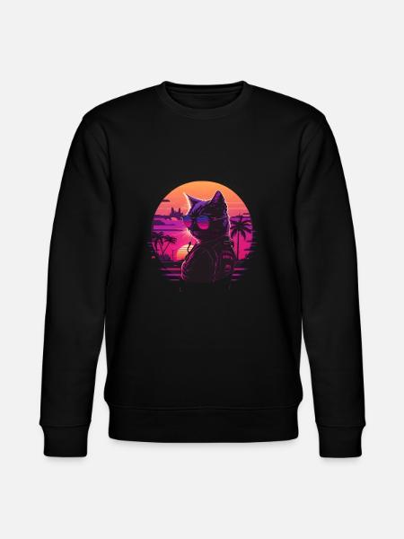 Synthwave cat sunset - Stanley/Stella CHANGER Unisex Organic Sweatshirt - black