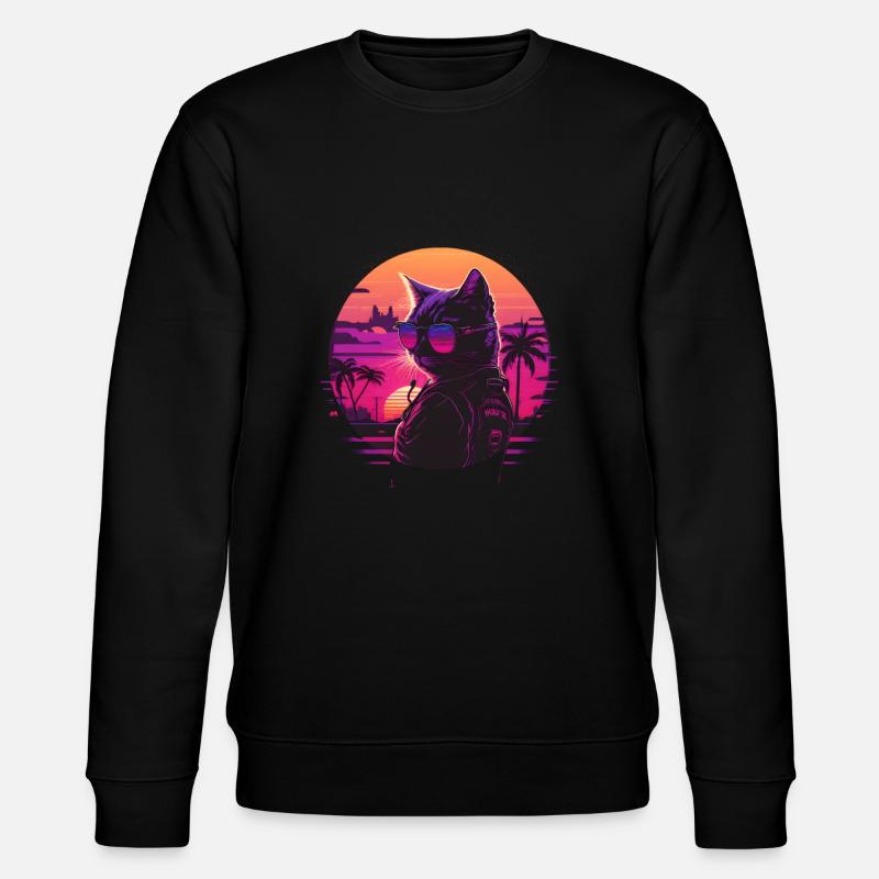 Synthwave cat sunset - Stanley/Stella Unisex Bio-Sweatshirt CHANGER  - Schwarz