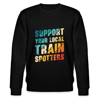 Zug Trainspotter Lokomotive Hobby Trainspotting - Stanley/Stella Unisex Bio-Sweatshirt CHANGER  - Schwarz - Vorne - Nik (191cm) & Marisol (170cm)