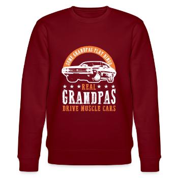 Muscle Cars Klassiker Retro Hotrod Oldtimer - Stanley/Stella Unisex Bio-Sweatshirt CHANGER  - Burgunderrot - Vorne - Nik (191cm) & Marisol (170cm)
