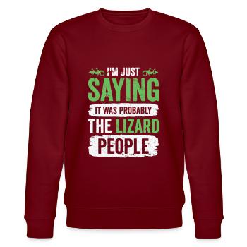Lézard-Reptile-Agenda-Théorie du complot - Sweat bio CHANGER Stanley/Stella Unisexe - bordeaux - Devant - Nik (191cm) & Marisol (170cm)