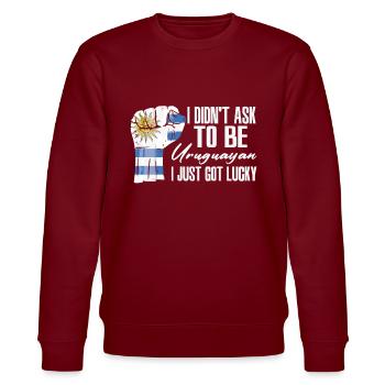 Uruguayischer Stolz Uruguayische Flagge - Stanley/Stella Unisex Bio-Sweatshirt CHANGER  - Burgunderrot - Vorne - Nik (191cm) & Marisol (170cm)