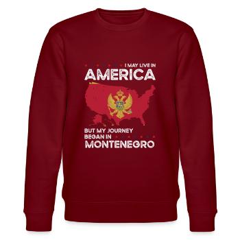 Montenegrinischer amerikanischer Patriot USA - Stanley/Stella Unisex Bio-Sweatshirt CHANGER  - Burgunderrot - Vorne - Nik (191cm) & Marisol (170cm)