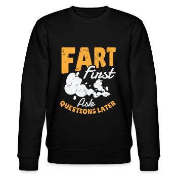 Fart Farting Crop Duster Dad Humor - Stanley/Stella CHANGER Unisex Organic Sweatshirt - black - Front - Nik (191cm) & Marisol (170cm)