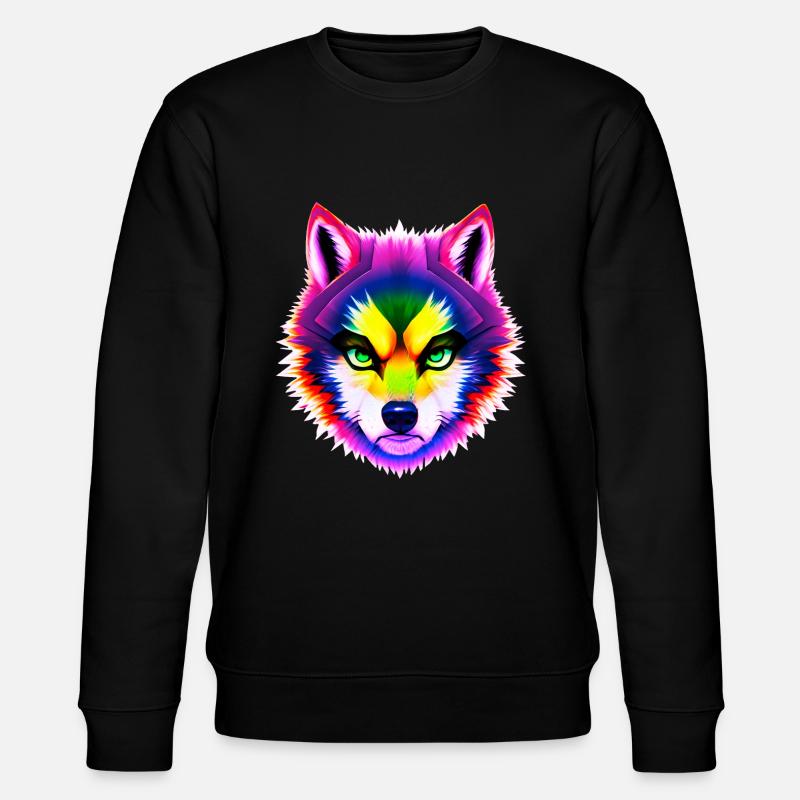 Mystical Rainbow Wolf Head - Stanley/Stella CHANGER Unisex Organic Sweatshirt - black