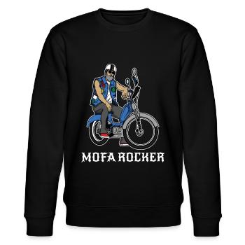 Mofa Rocker Moped Kutte Zweitakter 25 km/h Kult - Stanley/Stella Unisex Bio-Sweatshirt CHANGER  - Schwarz - Vorne - Nik (191cm) & Marisol (170cm)