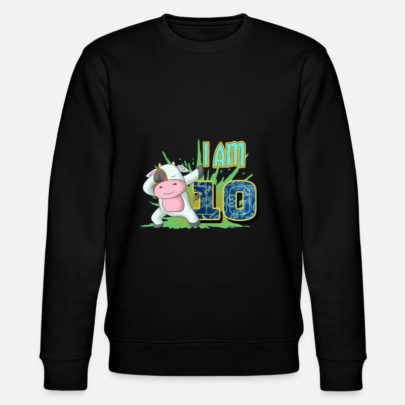 10th Birthday Dabbing Cow - Stanley/Stella CHANGER Unisex Organic Sweatshirt - black