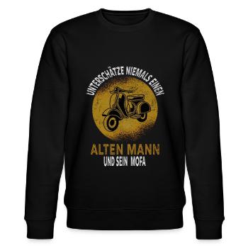 Unterschätze Niemals Mofafahrer Mofa Alten Mann - Stanley/Stella Unisex Bio-Sweatshirt CHANGER  - Schwarz - Vorne - Nik (191cm) & Marisol (170cm)