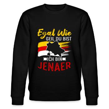 Egal Wie Geil Du Bist Ich Bin Jenaer - Stanley/Stella Unisex Bio-Sweatshirt CHANGER  - Schwarz - Vorne - Nik (191cm) & Marisol (170cm)