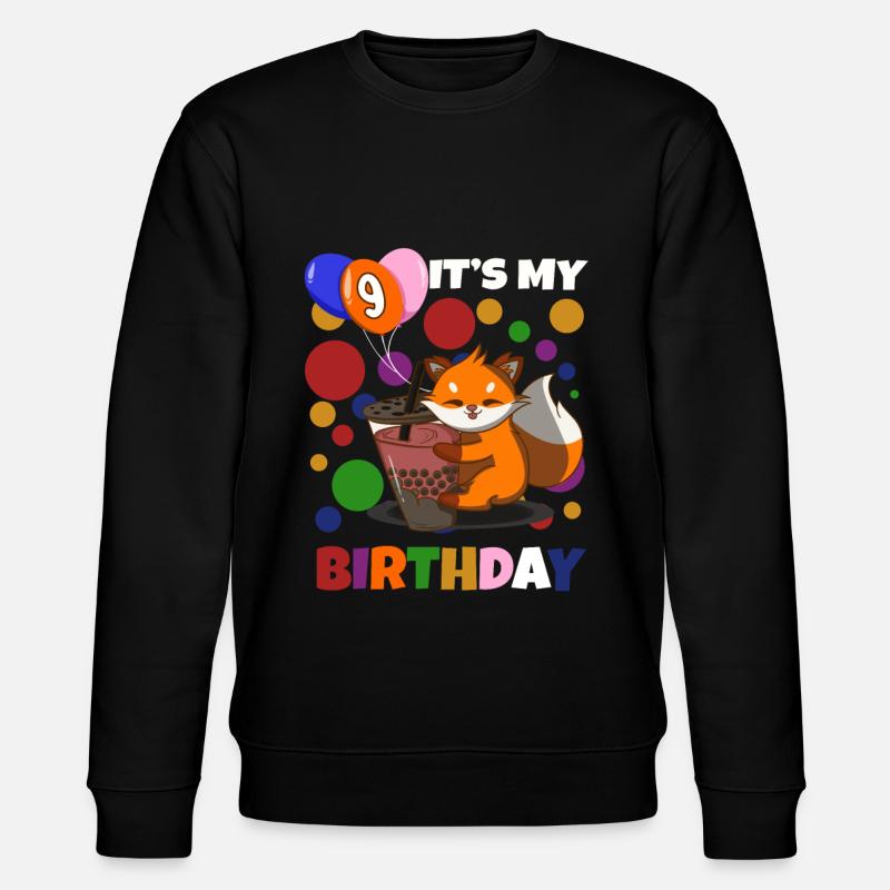 9th Birthday Fox - Stanley/Stella CHANGER Unisex Organic Sweatshirt - black