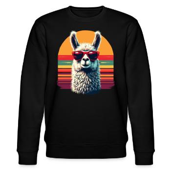 Retro Alpaca Llama Sunglasses Comic Andes Cool - Stanley/Stella CHANGER Unisex Organic Sweatshirt - black - Front - Nik (191cm) & Marisol (170cm)
