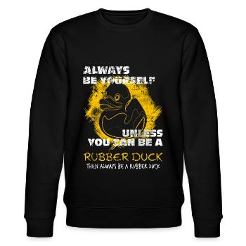 Quietscheente Badeente - Stanley/Stella Unisex Bio-Sweatshirt CHANGER  - Schwarz - Vorne - Nik (191cm) & Marisol (170cm)