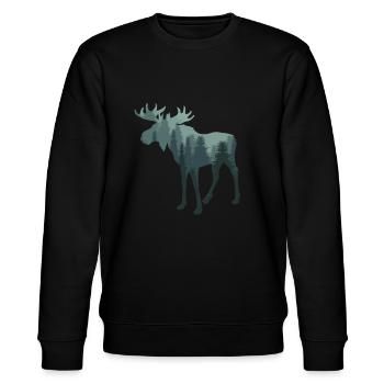 Elch - Silhouette mit grünem Wald / Tannen - Stanley/Stella Unisex Bio-Sweatshirt CHANGER  - Schwarz - Vorne - Nik (191cm) & Marisol (170cm)