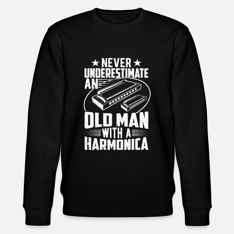 Alter Mann mit Mundharmonika - Stanley/Stella Unisex Bio-Sweatshirt CHANGER - Schwarz