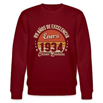 Januar 1934 Jahrgangsgeschenk von 89 Jahren - Stanley/Stella Unisex Bio-Sweatshirt CHANGER  - Burgunderrot - Vorne - Nik (191cm) & Marisol (170cm)