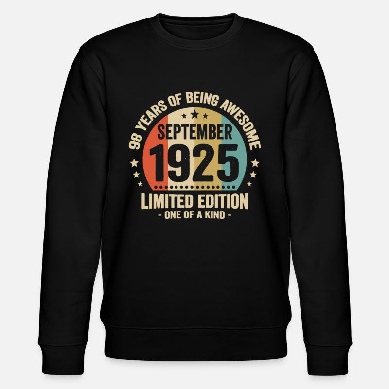 September 1925 98 Jahre Jubiläumsgeschenk - Stanley/Stella Unisex Bio-Sweatshirt CHANGER  - Schwarz