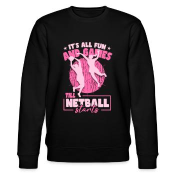 Lustiger Netball-Spieler - Stanley/Stella Unisex Bio-Sweatshirt CHANGER  - Schwarz - Vorne - Nik (191cm) & Marisol (170cm)