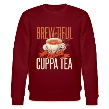 Tee-Zitat Lustiges Wortspiel Teetrinker - Stanley/Stella Unisex Bio-Sweatshirt CHANGER  - Burgunderrot - Vorne - Nik (191cm) & Marisol (170cm)