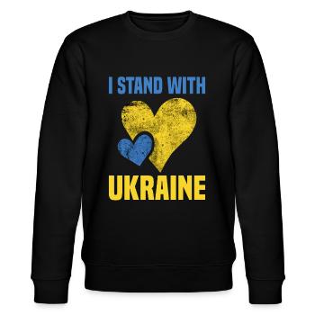 I Stand With Ukraine Herz Krieg Frieden Peace - Stanley/Stella Unisex Bio-Sweatshirt CHANGER  - Schwarz - Vorne - Nik (191cm) & Marisol (170cm)